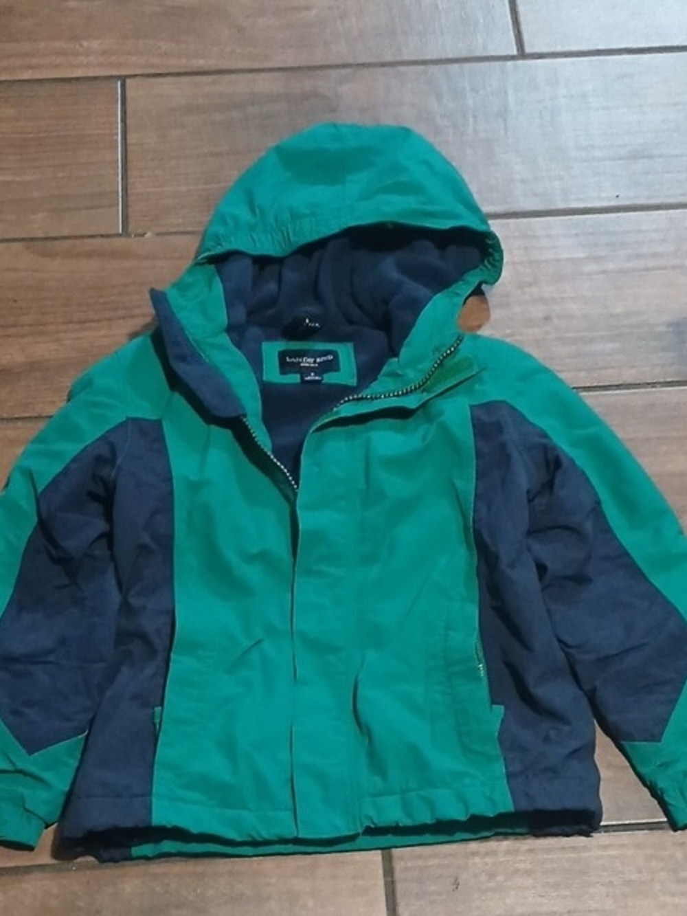 Lands' End Kids Green and Navy Hooded  Jacket